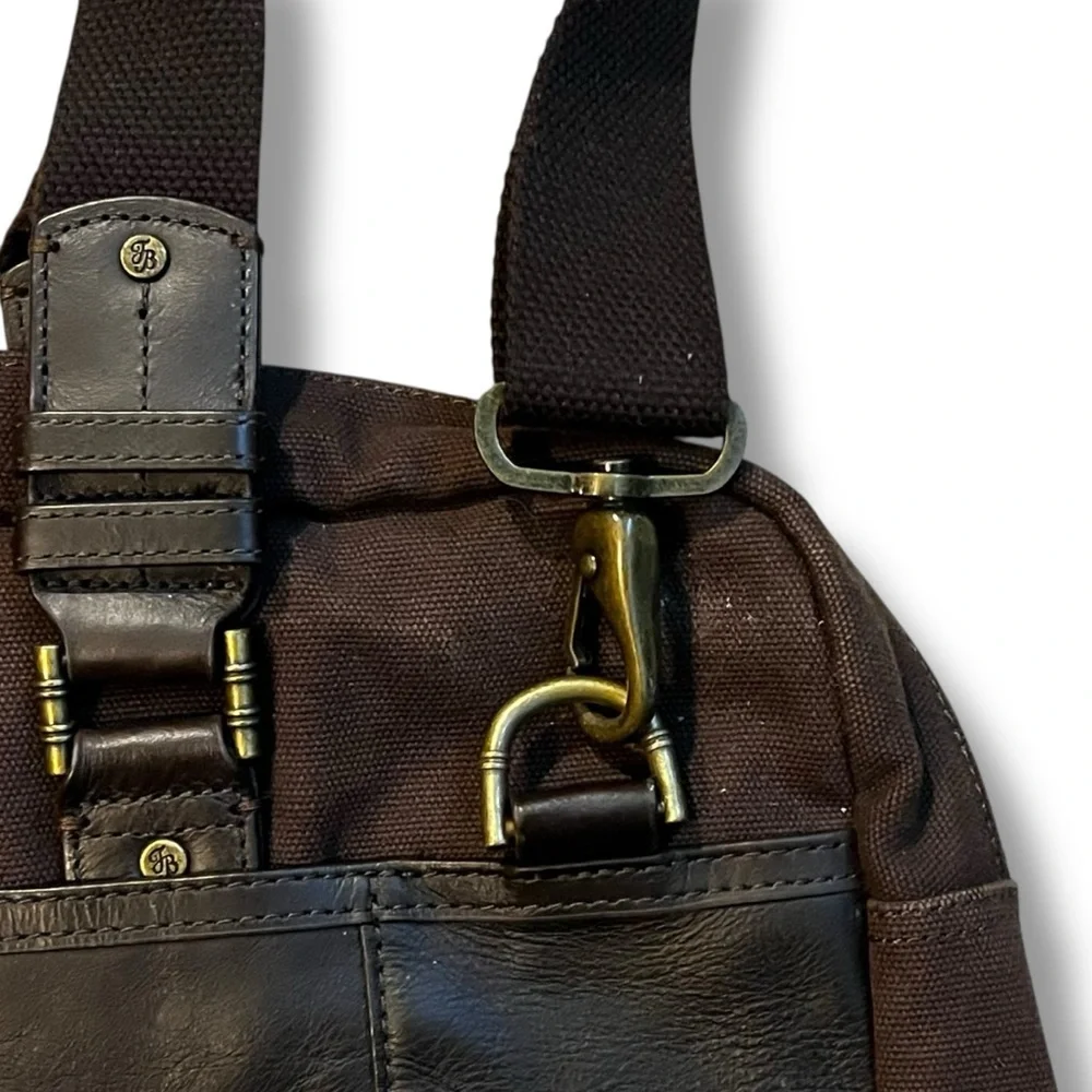 Tommy Bahama Tobago Briefcase Laptop Bag Canvas & Leather Carry Strap Map Lining